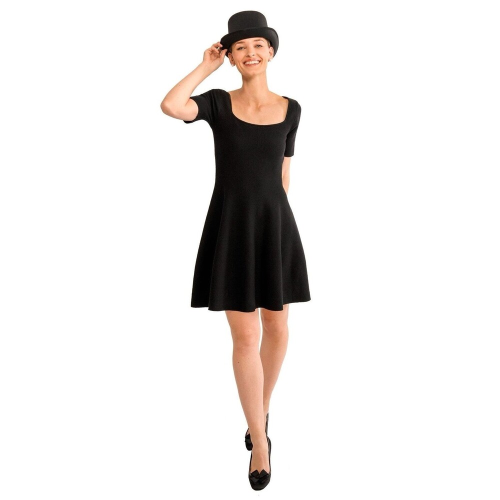 Gretchen Scott Senorita Dress Womens M Black A Line Flair Square Neck NWT